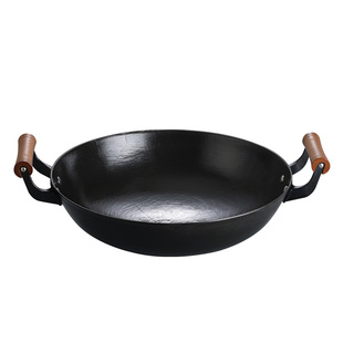 陆川老式生铁铸铁炒菜锅无涂层传统龟纹家用圆底加厚平底不粘炒锅
