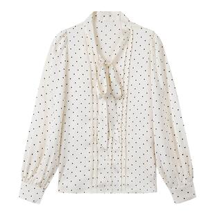 弥古法式波点衬衫女气质蝴蝶结飘带衬衣春季宽松内搭打底长袖上衣