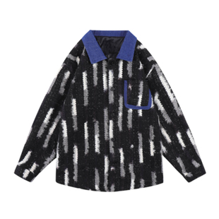 F383 2023AW国潮原创牛仔拼接小香风衬衫外套男女复古街头百搭潮