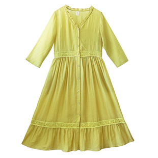 【疏影暗香】纯色连衣裙女精致V领春季新款浪漫蕾丝刺绣花边裙子