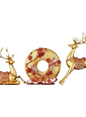 招财铜钱鹿摆件电视柜酒柜装饰品