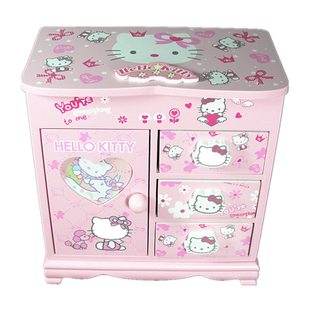 KT猫首饰盒木质凯蒂猫公主欧式木制卡通收纳盒饰品盒女孩生日礼物