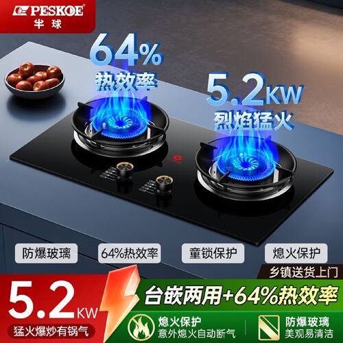半球燃气灶家用双灶煤气灶天然气炉液化气灶猛火灶台一级能效