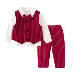 宝宝一周岁礼服男抓周服婴儿小少爷衣服秋冬装外出服绅士三件套装