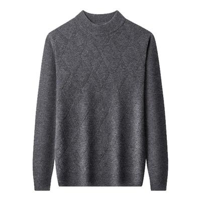 鄂尔多斯市产山羊绒衫男冬季新款纯色提花加厚半高领打底毛衣男士