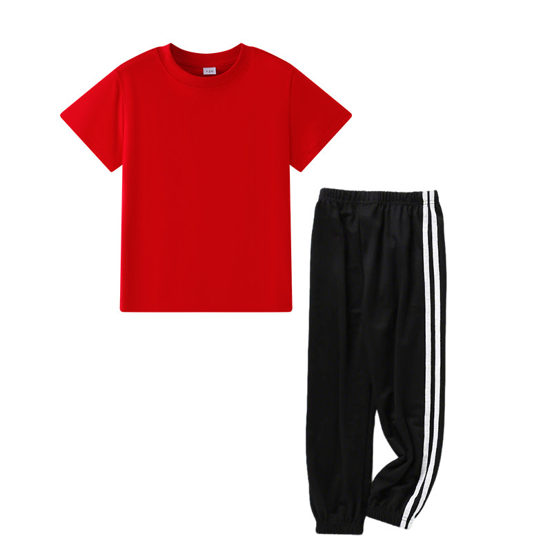 儿童演出服女童男童白色上衣黑色裤子小学生幼儿园夏令营班服夏季