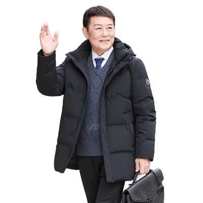 鸭鸭羽绒服男连帽商务中长爸爸装