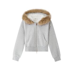 三福卫衣外套2025新款冬季小个子加绒连帽短款开衫上衣女装516437