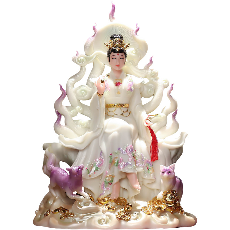 汉白玉九尾白狐娘娘神像家用供奉狐家九公子九姑娘九尾狐真身摆件