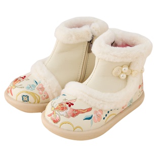 女童汉服鞋冬款2025新款儿童新中式古风绣花鞋宝宝加绒雪地靴棉鞋