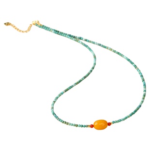 原石绿松颈链小米珠蜜蜡项链女多宝转运珠国风设计生日礼物