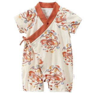 龙喜年婴儿汉服连体薄款短袖满月宝宝衣服百天周岁礼服夏过年喜庆