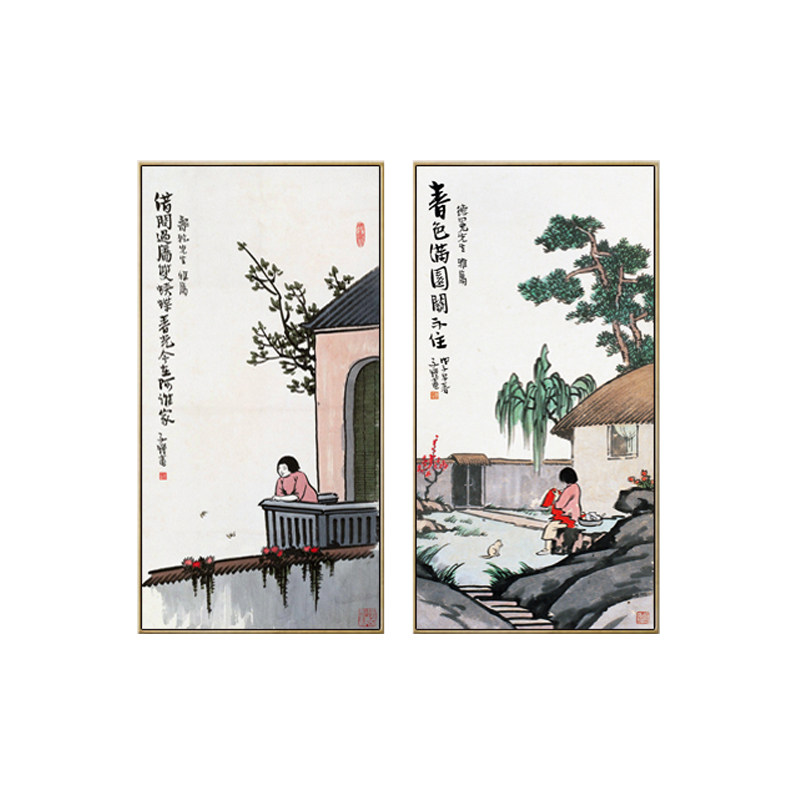 新中式风客厅幼儿园三联画