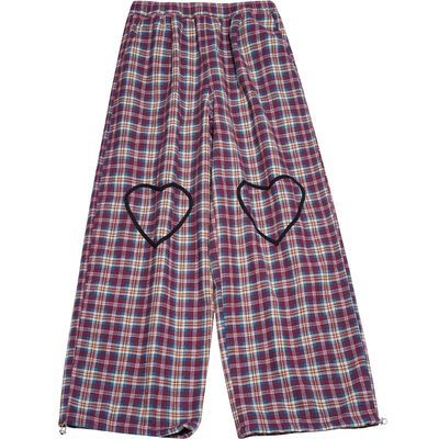 STILLYOU爱心刺绣磨毛格子休闲裤