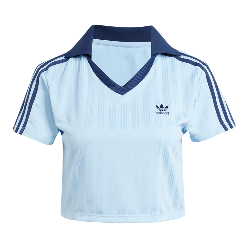 Adidas阿迪达斯三叶草夏季女子短款球衣运动复古V领短袖POLO衫T恤