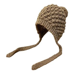 毛线帽子女秋冬保暖日系包头针织帽韩版复古纯色护耳套头帽雷锋帽