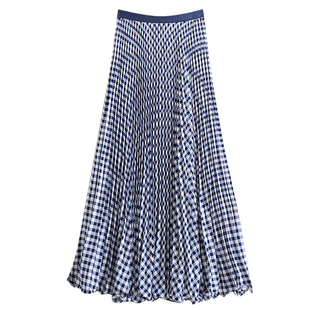 超火长款红色格子半身裙女秋冬2025款鱼尾大摆A字百褶格纹长裙子