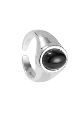 黑曜石贝壳S925纯银戒指