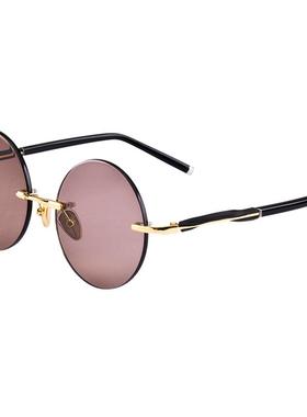 水晶石女显脸小无框茶色太阳镜