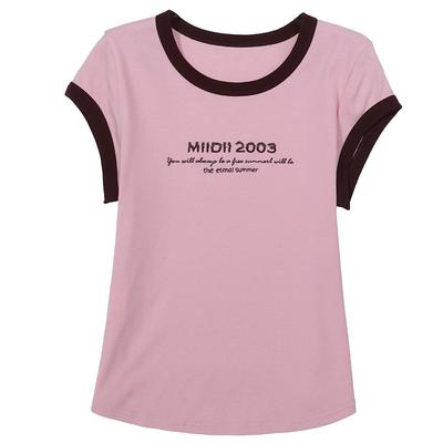 谜底T恤短袖女2025夏季新品休闲日常撞色紧身X型短上衣252MT0525