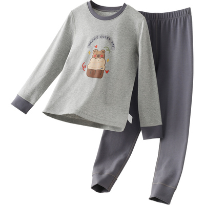 euv男童秋衣秋裤全棉a类无感印花