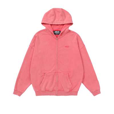 Makemore重磅水洗做旧拉链卫衣男