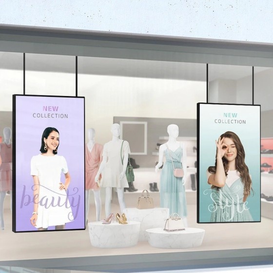 厂家定制55/65/75寸远程挂壁玻璃窗高亮液晶屏显示屏LCD广告机