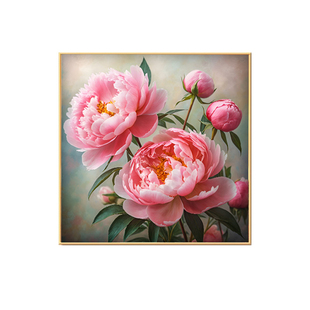新中式花开富贵牡丹挂画入户对门客餐厅背景墙装饰画卧室床头壁画