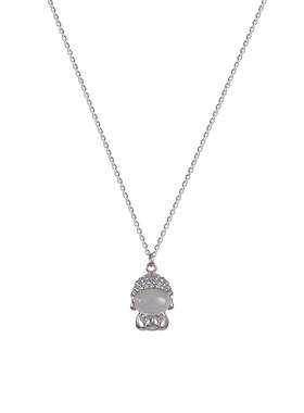 纯银冰透白玉髓小佛公项链