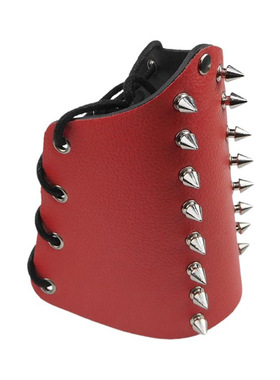 宽大水桶钉大红荔枝纹皮朋克手链