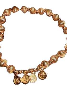 古法金色 錾雕繁花锦簇宝石花瓣手镯 新中式 拉丝猫眼手串百搭