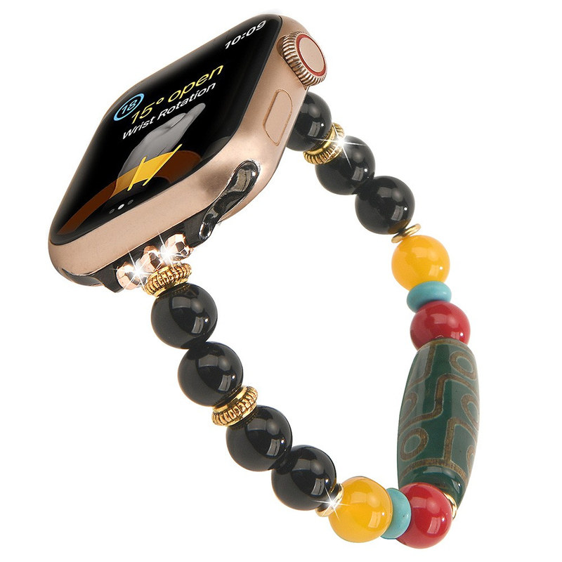 适用苹果iwatch11代1098SE手表带天然藏式仿古天珠玛瑙三九眼佛珠