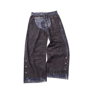 STABLE CIRCLE 25ss复古拼皮3d活性数码印花baggy阔腿牛仔裤
