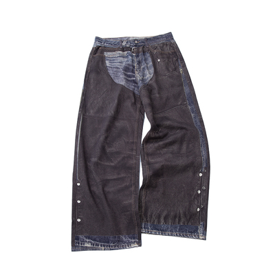 STABLE CIRCLE 25ss复古拼皮3d活性数码印花baggy阔腿牛仔裤