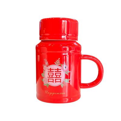 陶瓷喜庆情侣带勺盖杯子