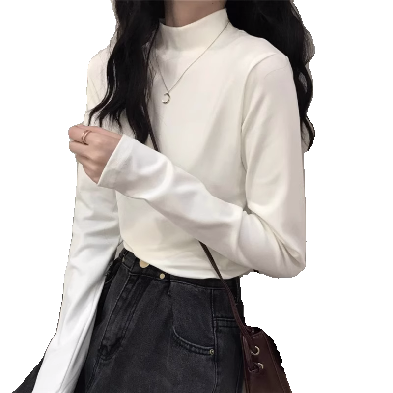 德绒半高领打底衫女内搭加绒上衣女2025秋冬洋气百搭白色长袖T恤