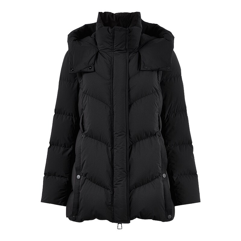 秋水伊人收束腰带连帽羽绒服