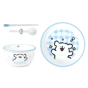 言仓线条小狗餐具套装陶瓷饭碗盘子勺子筷子可爱女生新年生日礼物