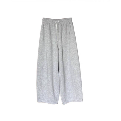灰色运动九分裤高腰宽松bf慵懒风