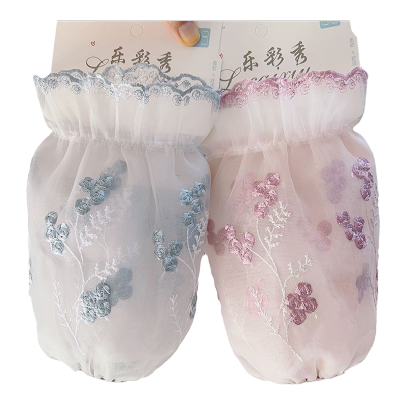 短款双层网纱袖套女秋冬季百搭花边透明蕾丝套袖棉衣羽绒服护袖头