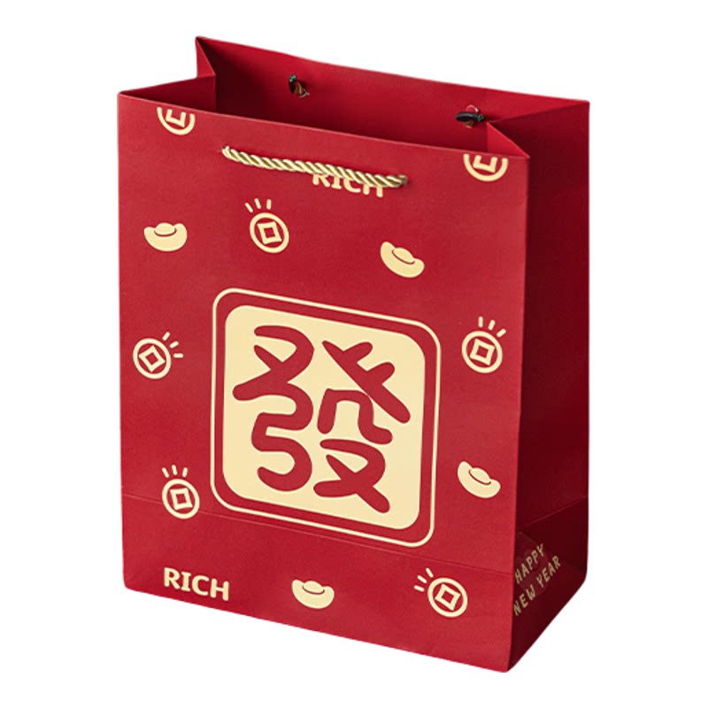 新年礼品手提袋发财烫金纸袋纸材质大号红色年货铁盒糖果零食2026