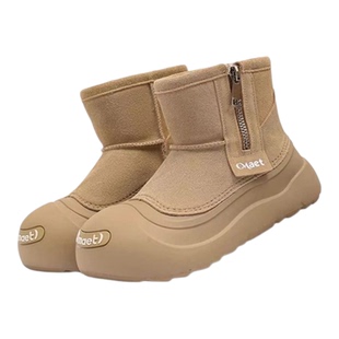 雪地靴男款冬季加绒加厚防滑开口笑丑萌大头棉鞋皮毛一体面包棉靴