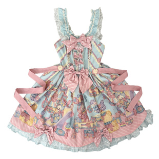 现货三天大全套《彩虹巴菲兔》条纹草莓泡芙蛋糕lolita原创设计风