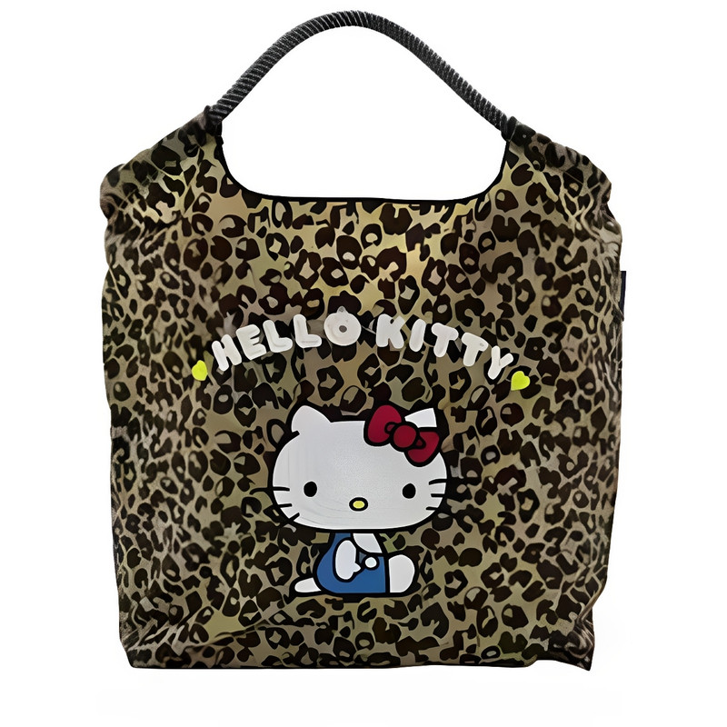 日本代购ballchain豹纹kitty猫刺绣迷你环保袋单肩斜挎帆布手提包