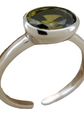 橄榄绿戒指古熙西纯银时尚百搭