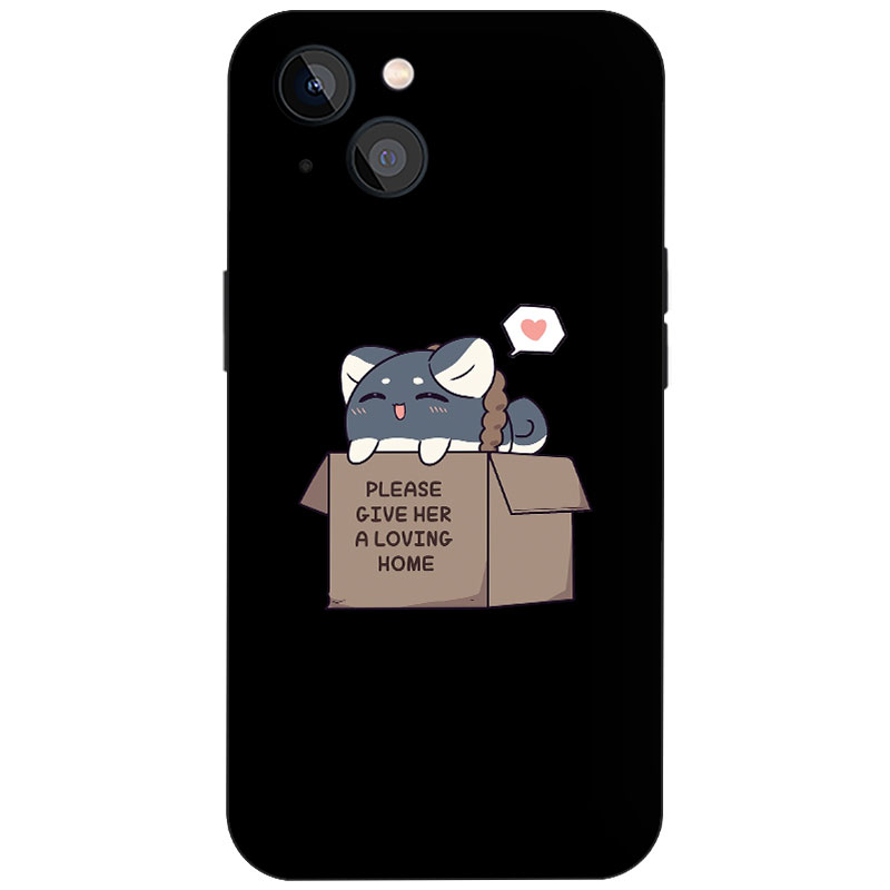 黑底纸箱蓝灰软萌小猫英文简约卡通手绘手机壳适用于iPhone17苹果16温柔少女学生磁吸磨砂硅胶全包防摔保护套