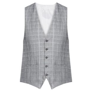 callisto卡利斯特男士春夏V领立体格纹修身商务休闲西服马甲背心