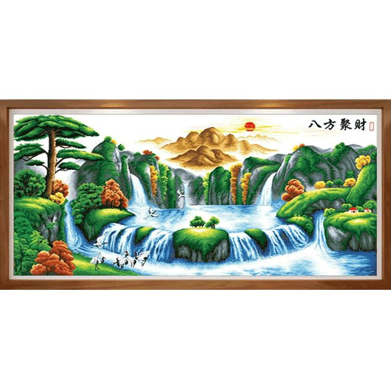 十字绣迎客松山水画2026新款旭日东升聚宝盆客厅挂画生意兴隆新版