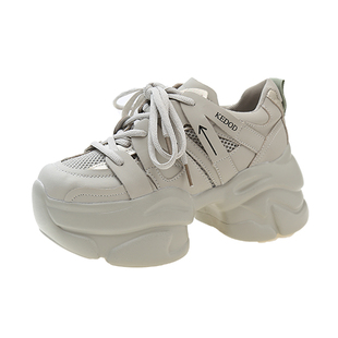 单鞋女2025春新款韩版百搭网面透气夏季增高厚底黑色老爹鞋ins潮