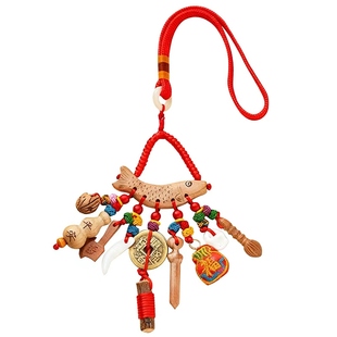 桃木剑新生婴儿护符孕妇小孩儿童宝宝随身朱砂小号别针平安扣挂件